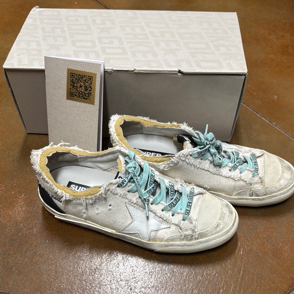 Golden Goose White Canvas Low Top Super Star Sneakers